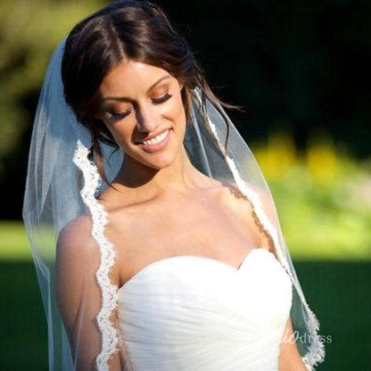 Classic One Tier Short Mantilla Veil Viniodress-Bridal Veil 2025 -Viniodress-Ivory-