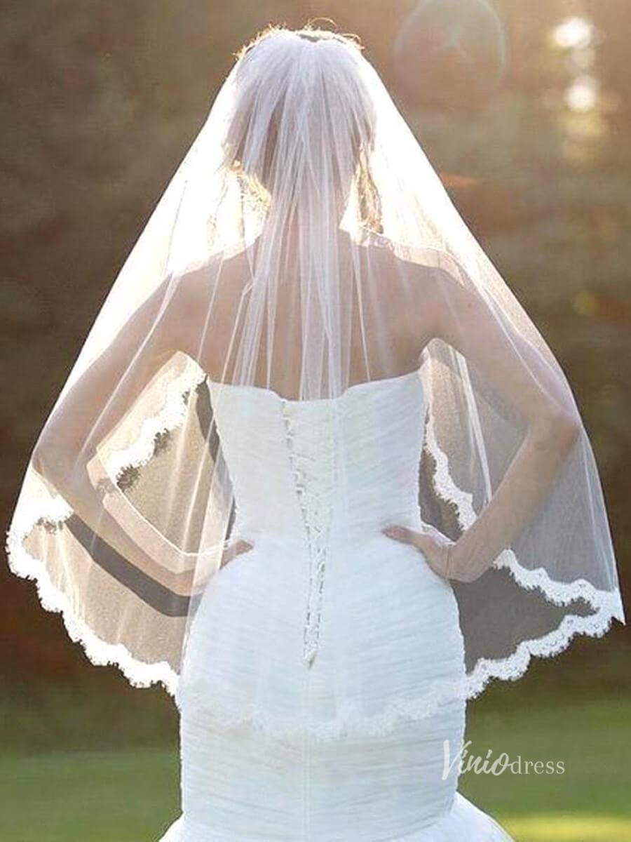 Classic One Tier Short Mantilla Veil Viniodress-Bridal Veil 2025 -Viniodress-Ivory-