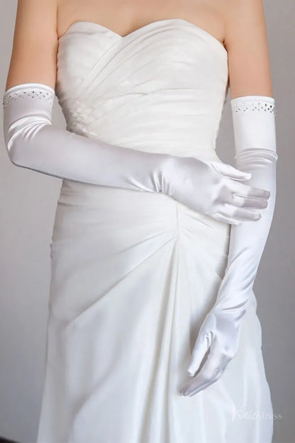 Classic Opera Satin Bridal Gloves with Crystals WG177-Bridal Gloves 2026-Viniodress-Ivory-