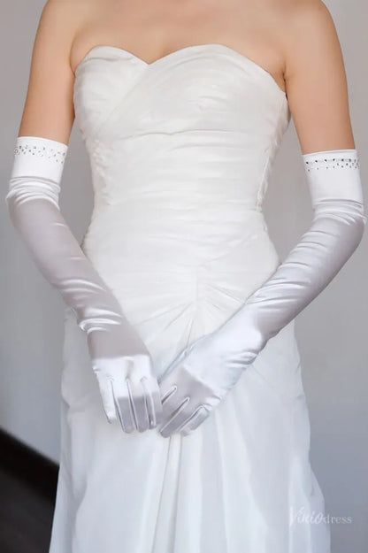 Classic Opera Satin Bridal Gloves with Crystals WG177-Bridal Gloves 2026-Viniodress-Ivory-