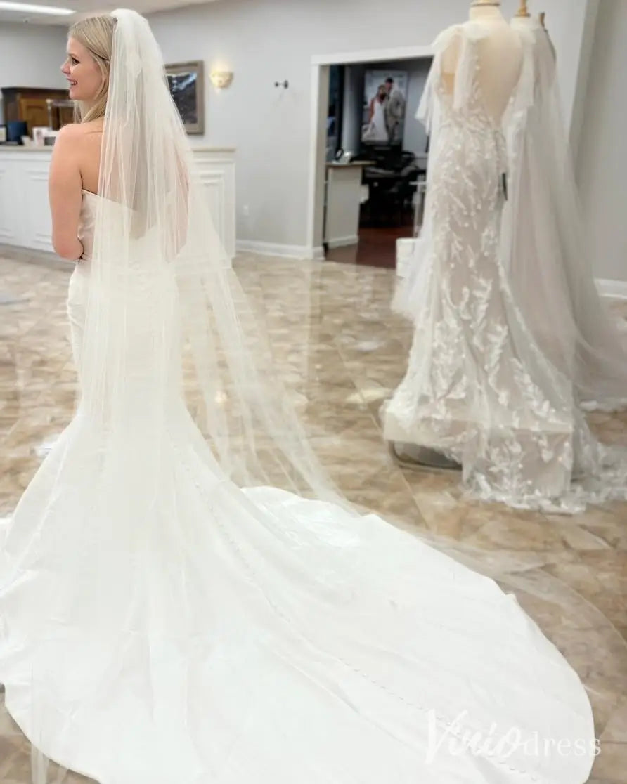 Classic Satin Mermaid Wedding Dress with Twisted Sweetheart Neckline and Chapel Train – MN126-wedding dresses 2025 -Viniodress-Ivory-Custom Size-