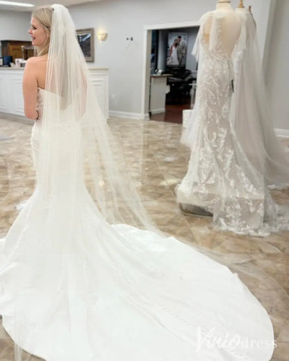 Classic Satin Mermaid Wedding Dress with Twisted Sweetheart Neckline and Chapel Train – MN126-wedding dresses 2025 -Viniodress-Ivory-Custom Size-