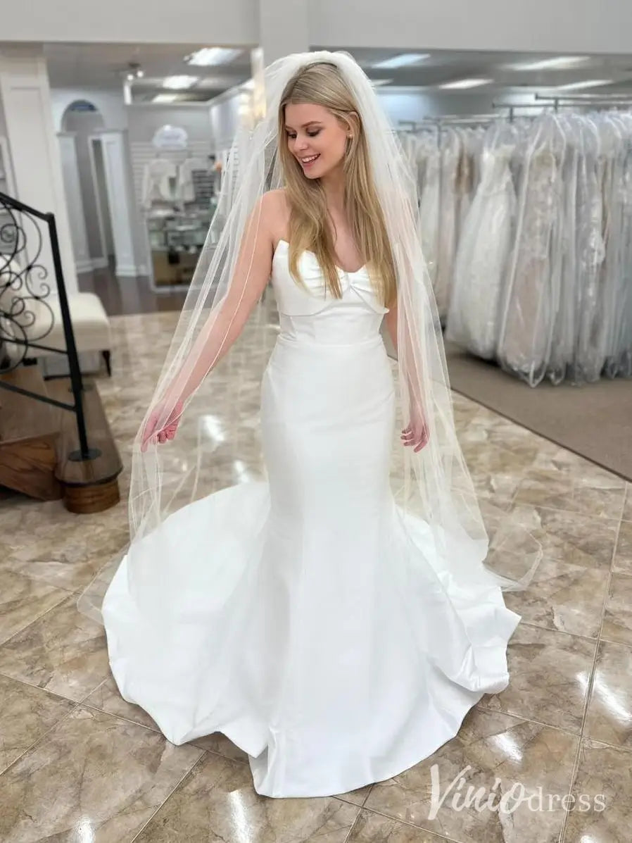 Classic Satin Mermaid Wedding Dress with Twisted Sweetheart Neckline and Chapel Train – MN126-wedding dresses 2025 -Viniodress-Ivory-Custom Size-