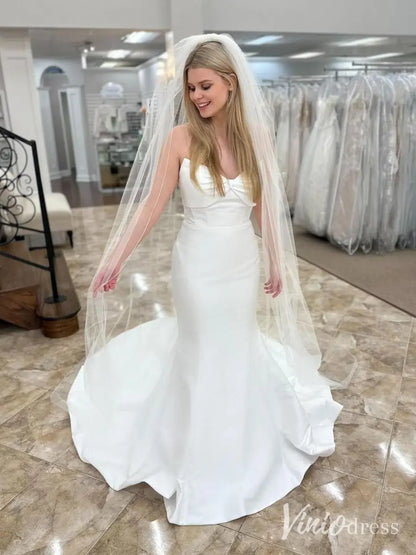 Classic Satin Mermaid Wedding Dress with Twisted Sweetheart Neckline and Chapel Train – MN126-wedding dresses 2025 -Viniodress-Ivory-Custom Size-