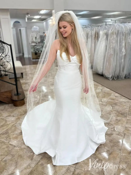 Classic Satin Mermaid Wedding Dress with Twisted Sweetheart Neckline and Chapel Train – MN126-wedding dresses 2025 -Viniodress-Ivory-Custom Size-
