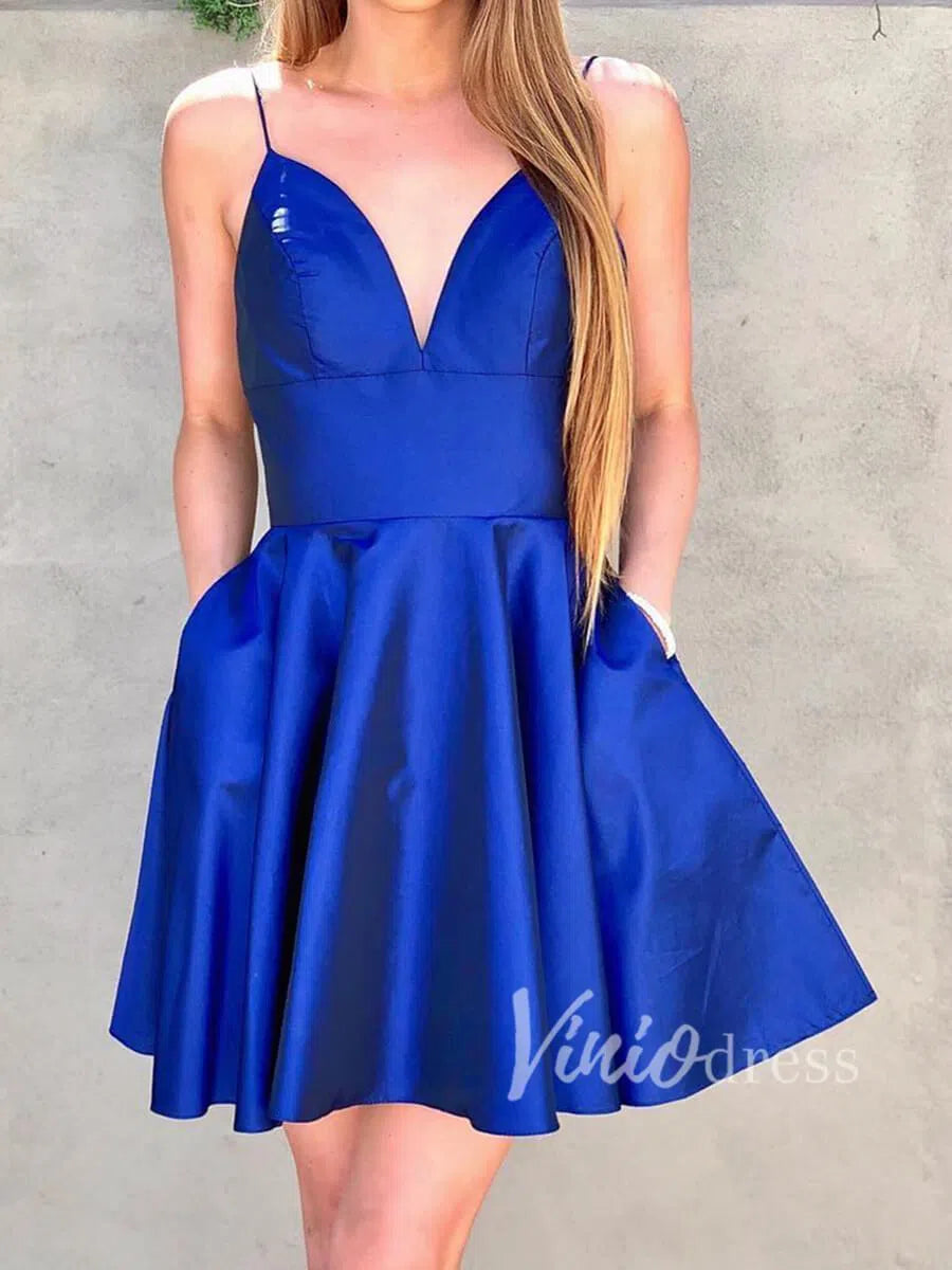 Classic Spaghetti Strap Homecoming Dresses with Pockets SD1161-Homecoming Dresses 2025 -Viniodress-Royal Blue-Custom Size-