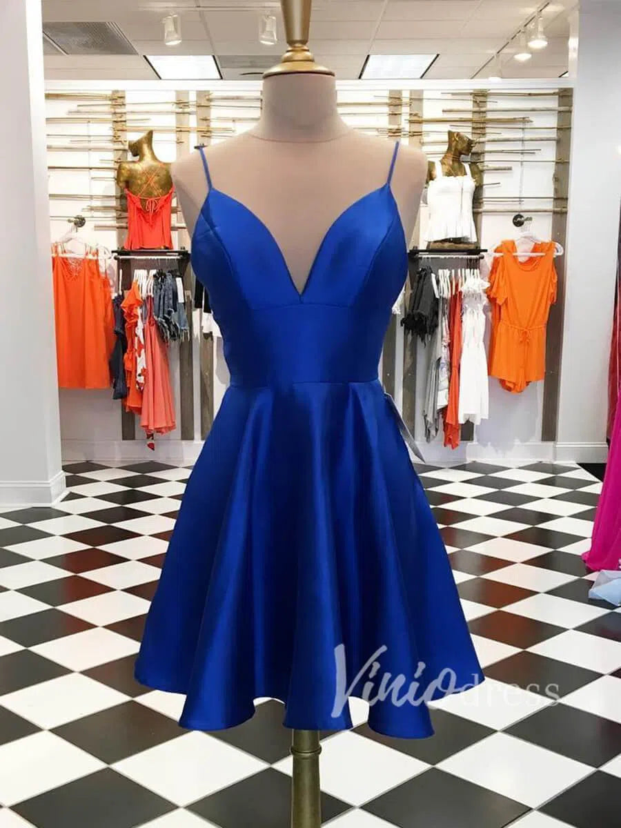 Classic Spaghetti Strap Homecoming Dresses with Pockets SD1161-Homecoming Dresses 2025 -Viniodress-Royal Blue-Custom Size-