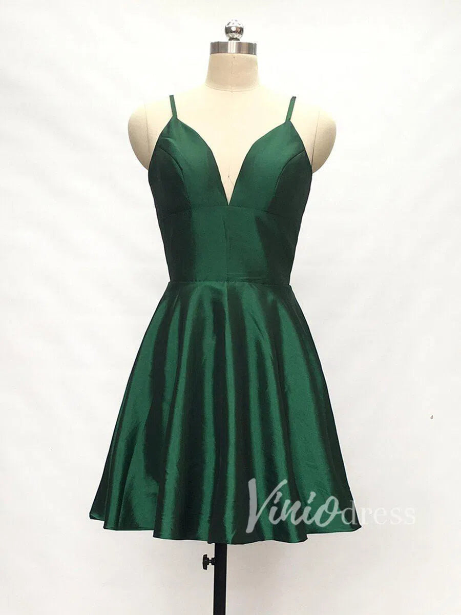 Short Prom Dresses 2025 Classic Spaghetti Strap Homecoming Dresses with Pockets SD1161-homecoming dresses-Viniodress-Emerald Green-Custom Size-Viniodress