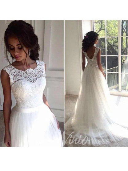 Classic Tulle Beach Wedding Dresses with Lace Bodice VW1234-wedding dresses 2025 -Viniodress-Ivory-Custom Size-