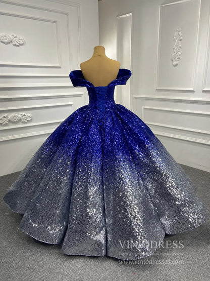 Classy and Vintage Ombre Sequin Ball Gowns Sparkly Quince Dresses FD1766 viniodress-prom dresses 2025 -Viniodress-Blue Silver-Custom Size-