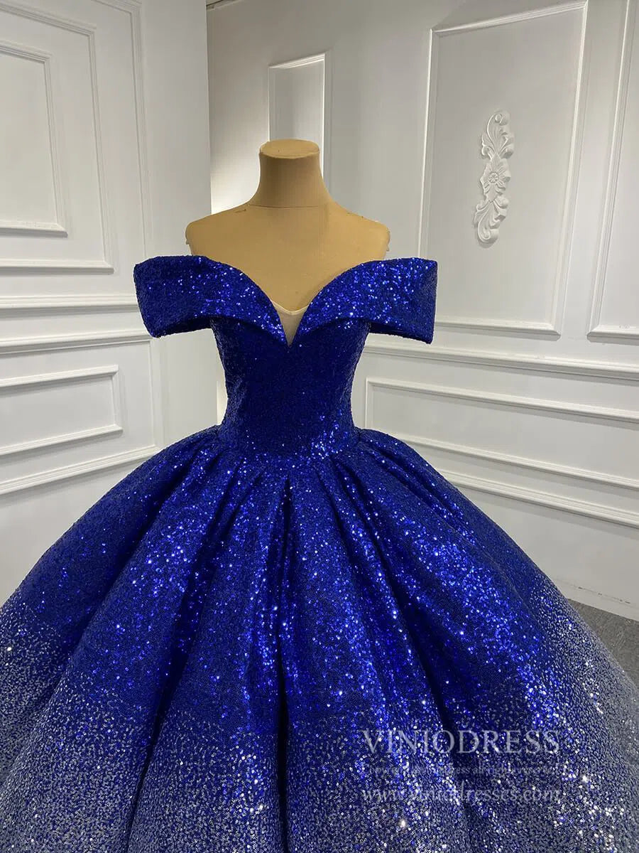 Classy and Vintage Ombre Sequin Ball Gowns Sparkly Quince Dresses FD1766 viniodress-prom dresses 2025 -Viniodress-Blue Silver-Custom Size-