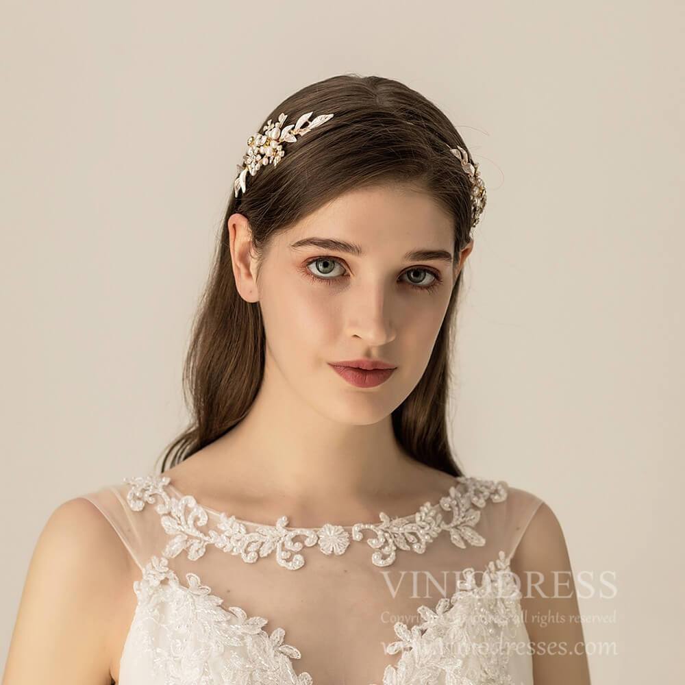 Classy Leaf and Pearl Headband AC1196-Headpieces 2025 -Viniodress-Headband-