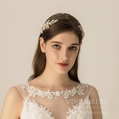 Classy Leaf and Pearl Headband AC1196-Headpieces 2025 -Viniodress-Headband-