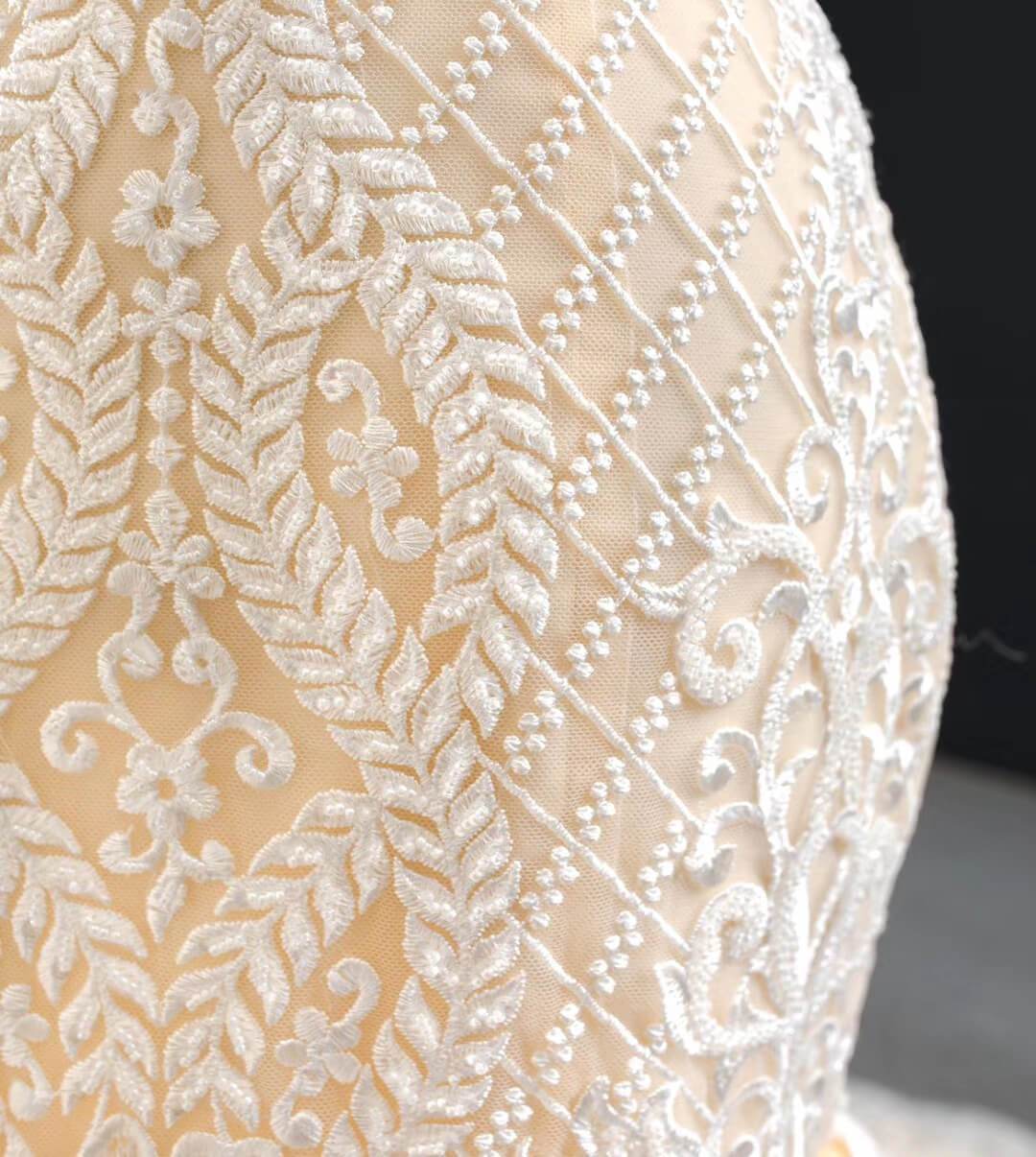 Classy Off-the-Shoulder Mermaid Wedding Dress | Ivory Lace Gown,Corset Back & Cathedral Train VW1763-wedding dresses 2025 -Viniodress-Champagne-Custom Size-