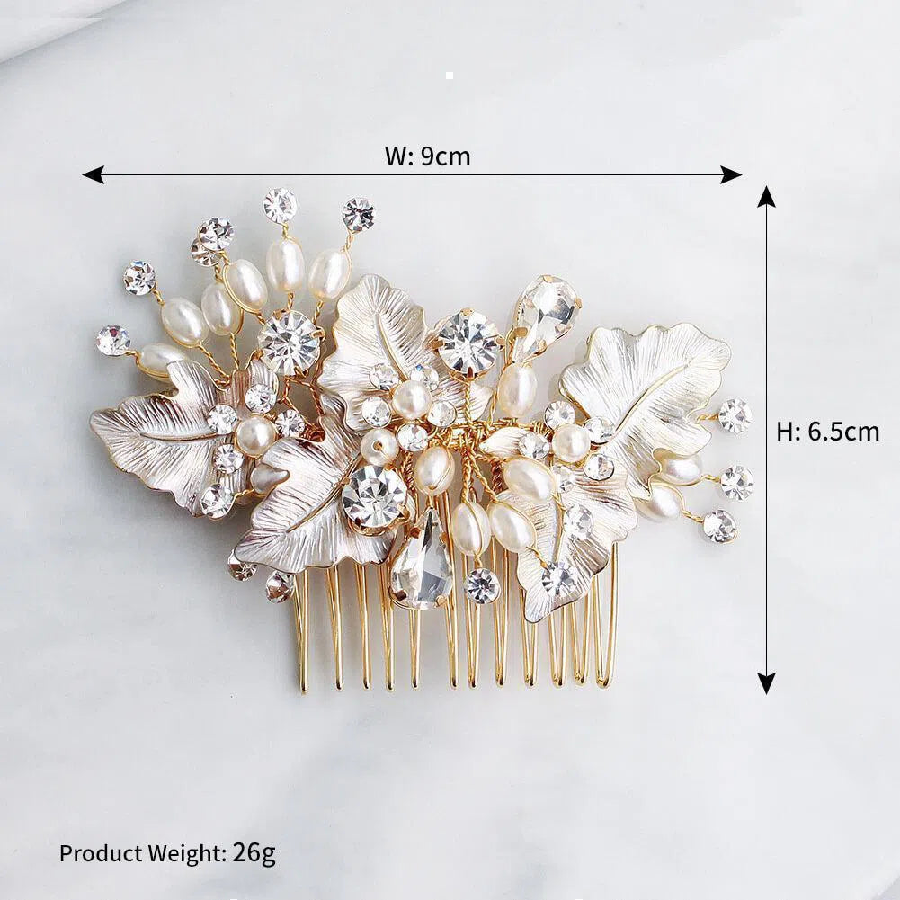 Classy Pearl and Crystal Bridal Headpieces Comb AC1062-Headpieces 2025 -Viniodress-Gold-