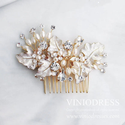 Classy Pearl and Crystal Bridal Headpieces Comb AC1062-Headpieces 2025 -Viniodress-Gold-