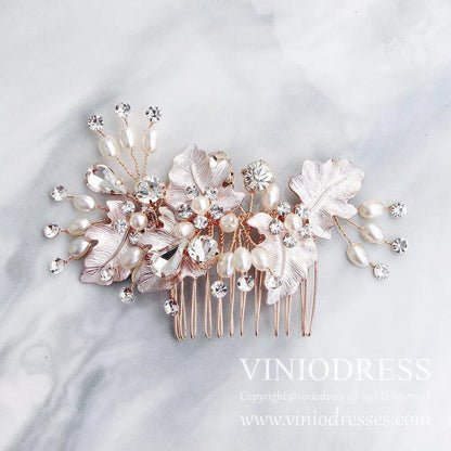Classy Pearl and Crystal Bridal Headpieces Comb AC1062-Headpieces 2025 -Viniodress-Rose Gold-