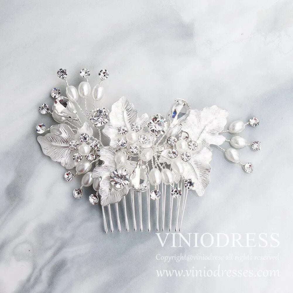 Classy Pearl and Crystal Bridal Headpieces Comb AC1062-Headpieces 2025 -Viniodress-Silver-