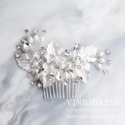 Classy Pearl and Crystal Bridal Headpieces Comb AC1062-Headpieces 2025 -Viniodress-Silver-