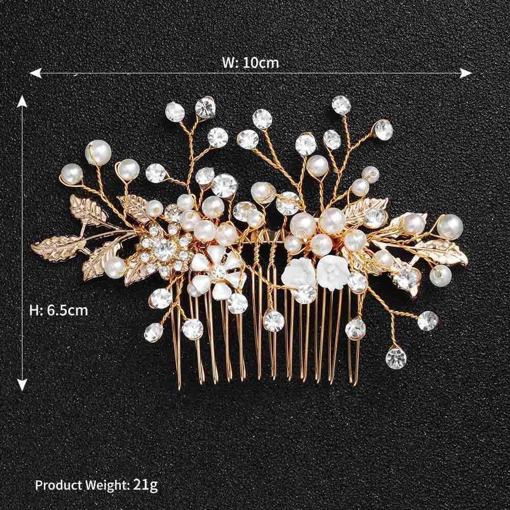 Classy Pearl and Crystal Spary Hair Comb AC1044-Headpieces 2025 -Viniodress-Gold-