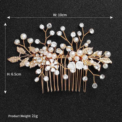 Classy Pearl and Crystal Spary Hair Comb AC1044-Headpieces 2025 -Viniodress-Gold-