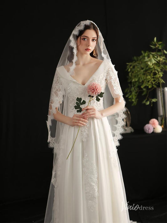 Classy Spanish Mantilla Veils Lace Bridal Veil Viniodress AC1309-Bridal Veil 2025 -Viniodress-Ivory-