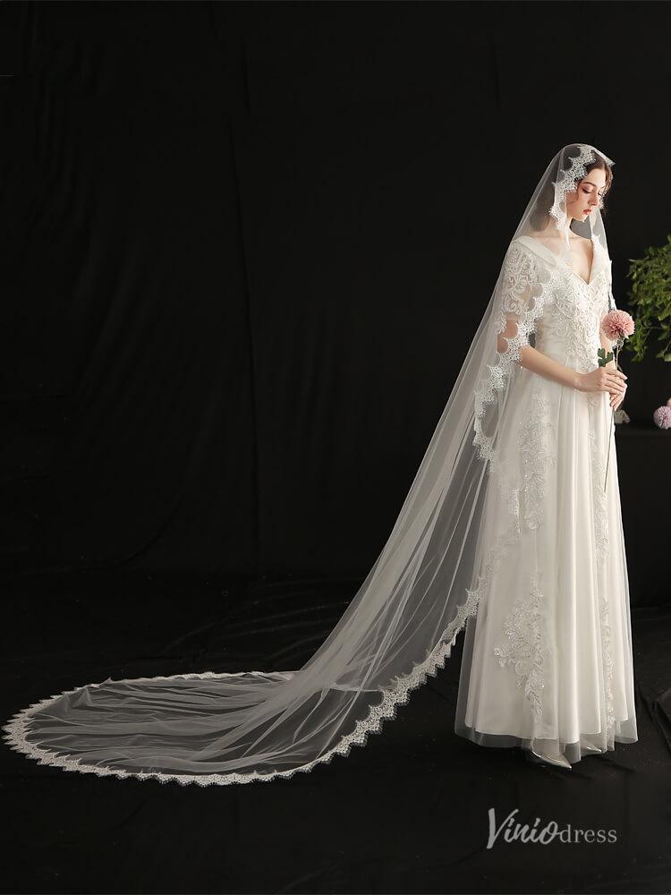 Classy Spanish Mantilla Veils Lace Bridal Veil Viniodress AC1309-Bridal Veil 2025 -Viniodress-Ivory-