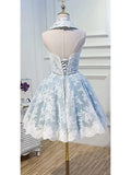 Collar Neck Light Blue Lace Homecoming Dresses SD1004-homecoming dresses-Viniodress-Viniodress