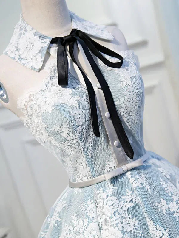 Collar Neck Light Blue Lace Homecoming Dresses SD1004-homecoming dresses-Viniodress-Viniodress