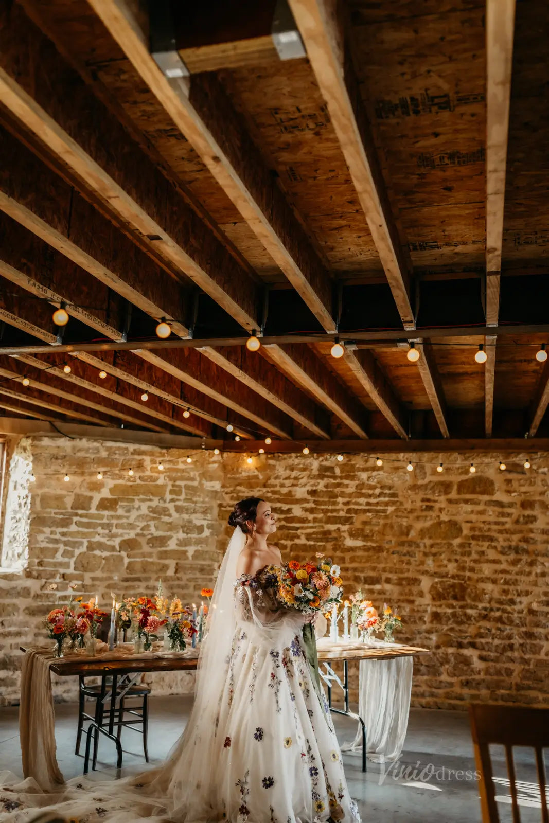 Colorful Floral Fairy Wedding Dress | Spaghetti Strap Ball Gown with Veil FW104-wedding dresses 2025 -Viniodress-Ivory-Dress Only-Custom Size