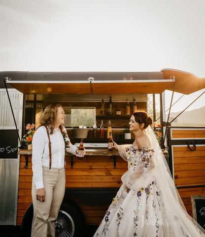 Colorful Floral Fairy Wedding Dress | Spaghetti Strap Ball Gown with Veil FW104-wedding dresses 2025 -Viniodress-Ivory-Dress Only-Custom Size