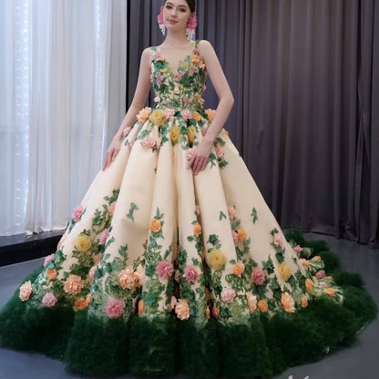 Colorful Meadow Wedding Dress | Green Gala Gown with Corset Back 241067-Quinceanera Dresses 2025 -Viniodress-Green-Custom Size-