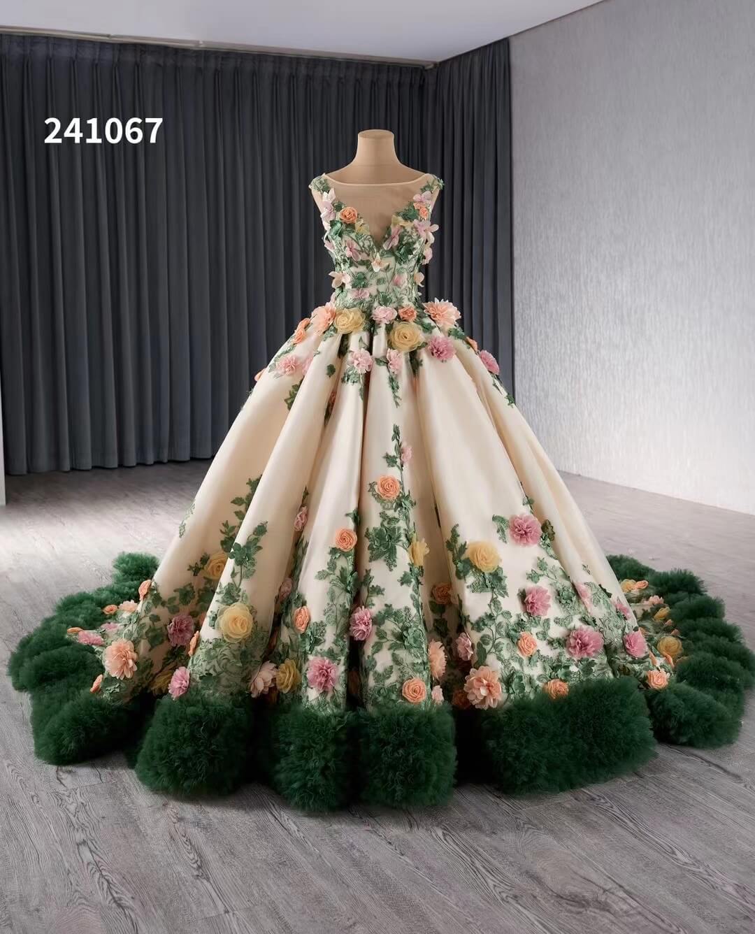 Colorful Meadow Wedding Dress | Green Gala Gown with Corset Back 241067-Quinceanera Dresses 2025 -Viniodress-Green-Custom Size-