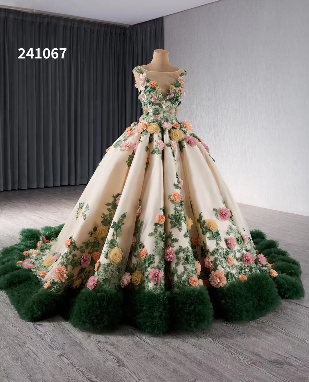Colorful Meadow Wedding Dress | Green Gala Gown with Corset Back 241067-Quinceanera Dresses 2025 -Viniodress-Green-Custom Size-