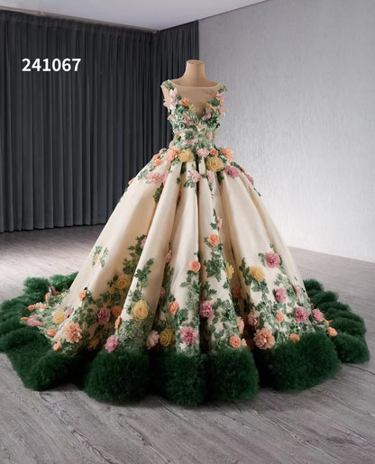 Colorful Meadow Wedding Dress | Green Gala Gown with Corset Back 241067-Quinceanera Dresses 2025 -Viniodress-Green-Custom Size-