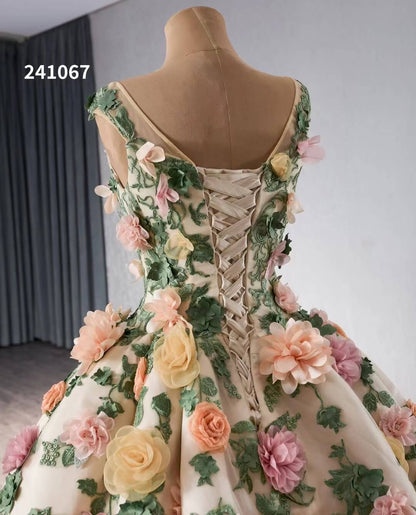 Colorful Meadow Wedding Dress | Green Gala Gown with Corset Back 241067-Quinceanera Dresses 2025 -Viniodress-Green-Custom Size-