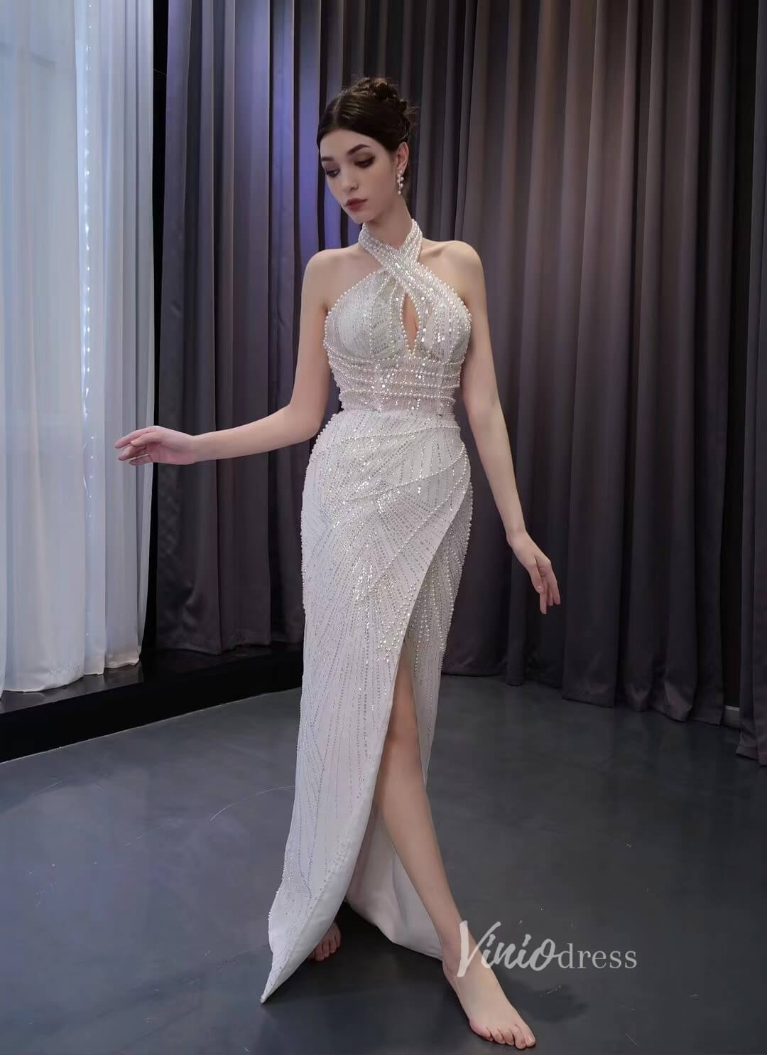 Convertible 2-piece Pearl Mermaid Wedding Dresses Pearl Ball Gowns 231002-wedding dresses 2025 -Viniodress-Ivory-Custom Size-