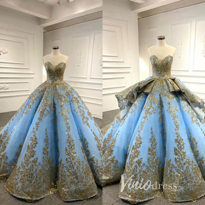 Convertible Blue Ball Gown Wedding Dress Removable Train Quinceanera Dresses 66949-wedding dresses 2025 -Viniodress-Blue-Custom Size-