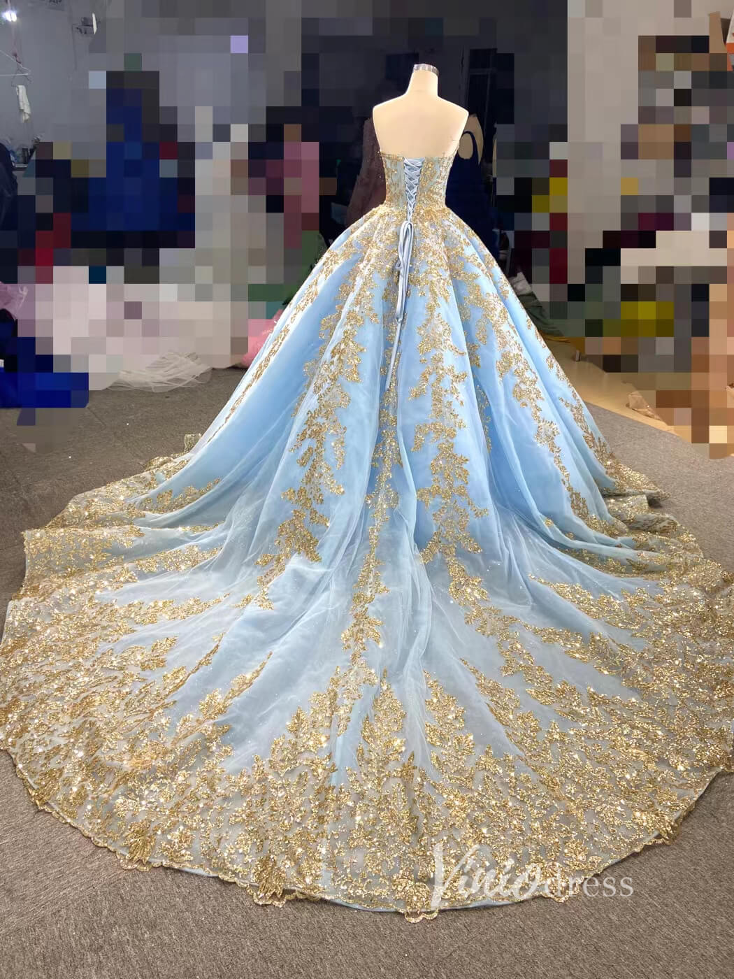 Convertible Blue Ball Gown Wedding Dress Removable Train Quinceanera Dresses 66949-wedding dresses 2025 -Viniodress-Blue-Custom Size-