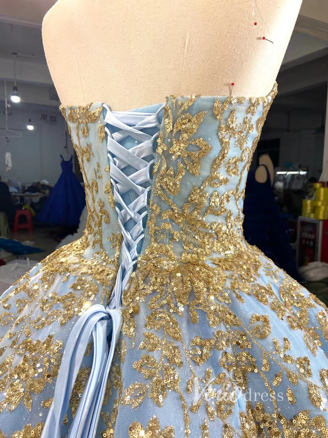 Convertible Blue Ball Gown Wedding Dress Removable Train Quinceanera Dresses 66949-wedding dresses 2025 -Viniodress-Blue-Custom Size-