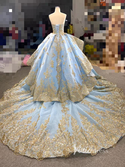 Convertible Blue Ball Gown Wedding Dress Removable Train Quinceanera Dresses 66949-wedding dresses 2025 -Viniodress-Blue-Custom Size-