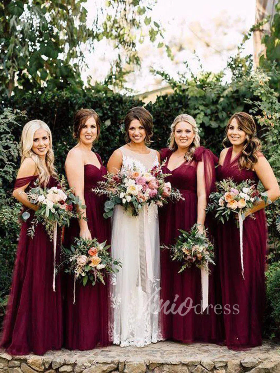 Convertible Burgundy Mismatched Bridesmaid Dresses Plus Size VB1015-bridesmaid dresses 2025 -Viniodress-Burgundy-Custom Size-