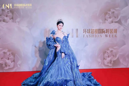 Convertible Peacock Pageant Dresses Detachable Cape Wedding Gown 67559-prom dresses 2025 -Viniodress-Blue-Custom Size-