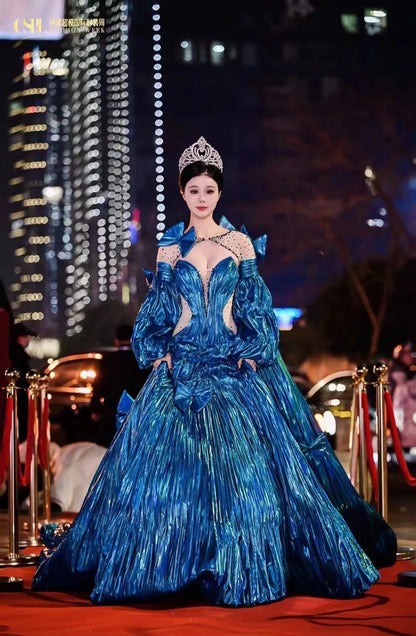 Convertible Peacock Pageant Dresses Detachable Cape Wedding Gown 67559-prom dresses 2025 -Viniodress-Blue-Custom Size-