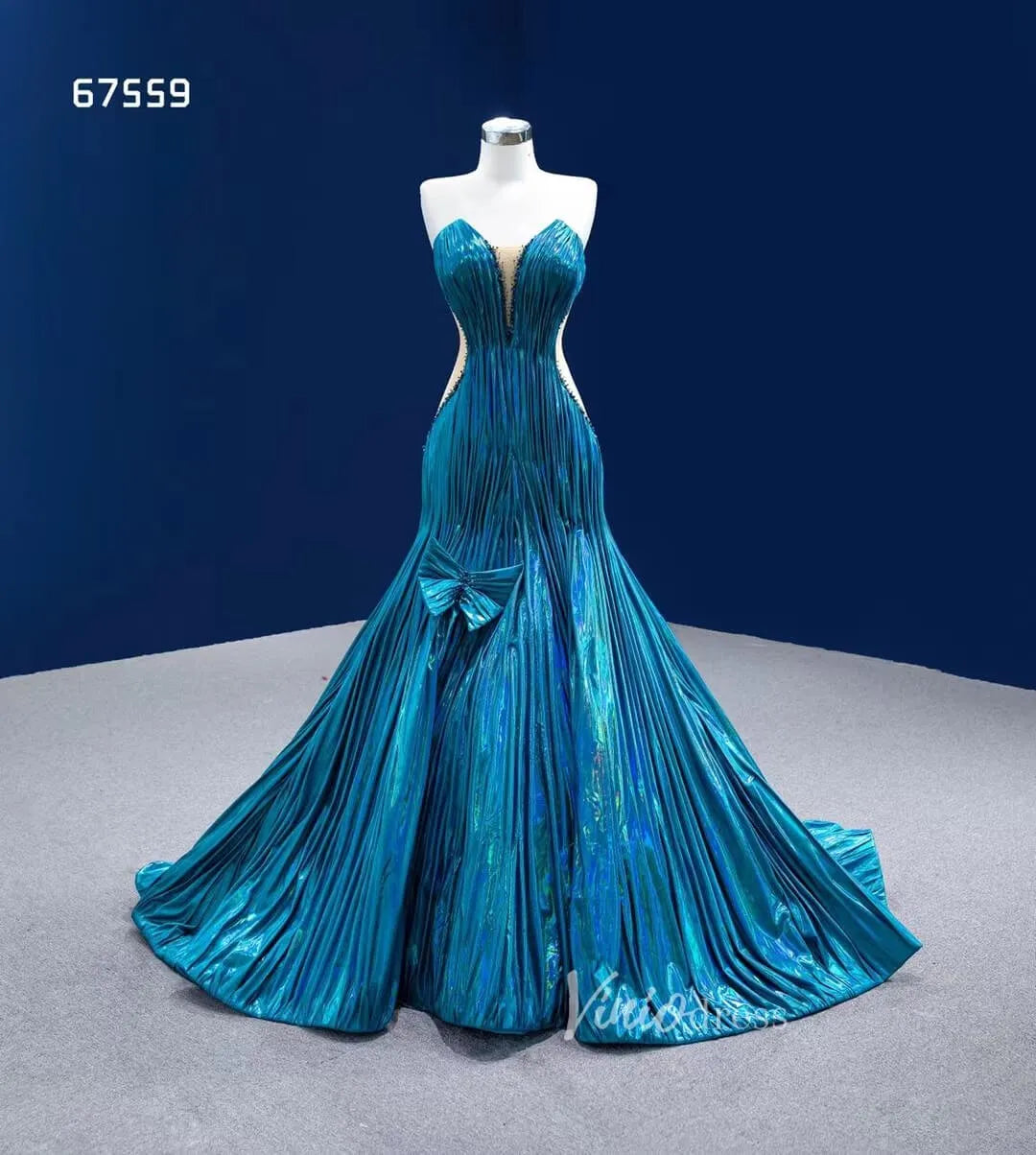 Convertible Peacock Pageant Dresses Detachable Cape Wedding Gown 67559-prom dresses 2025 -Viniodress-Blue-Custom Size-