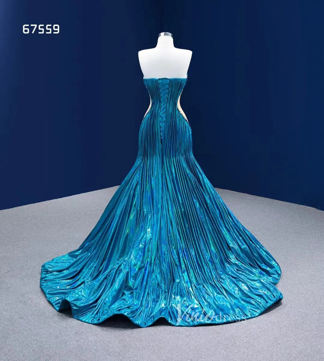 Convertible Peacock Pageant Dresses Detachable Cape Wedding Gown 67559-prom dresses 2025 -Viniodress-Blue-Custom Size-