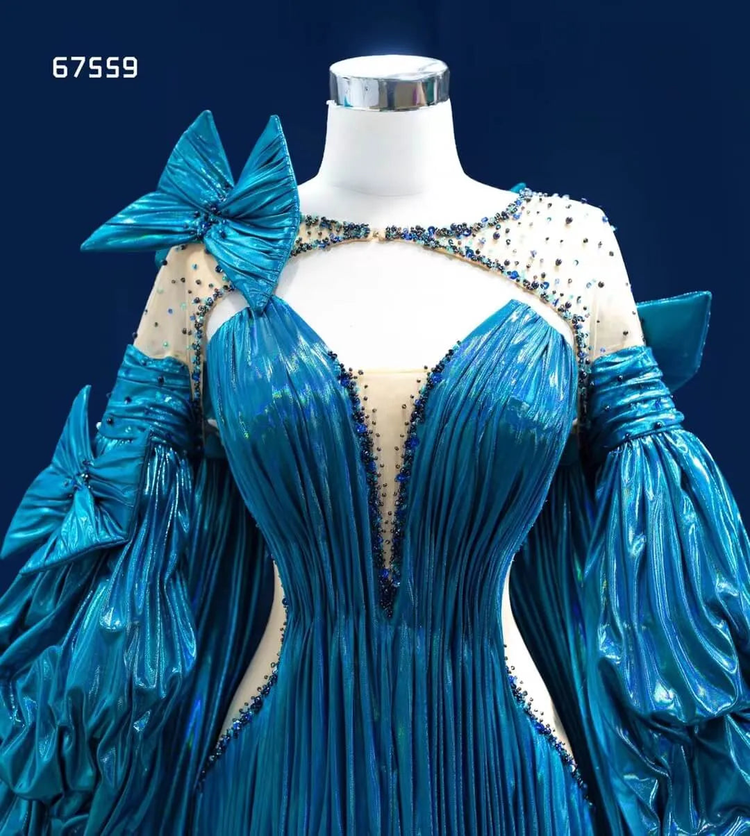 Convertible Peacock Pageant Dresses Detachable Cape Wedding Gown 67559-prom dresses 2025 -Viniodress-Blue-Custom Size-