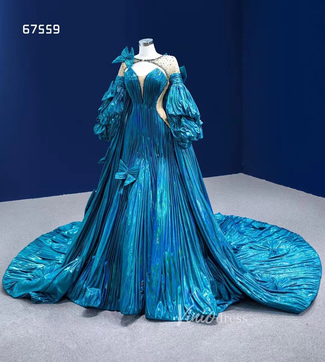 Convertible Peacock Pageant Dresses Detachable Cape Wedding Gown 67559-prom dresses 2025 -Viniodress-Blue-Custom Size-