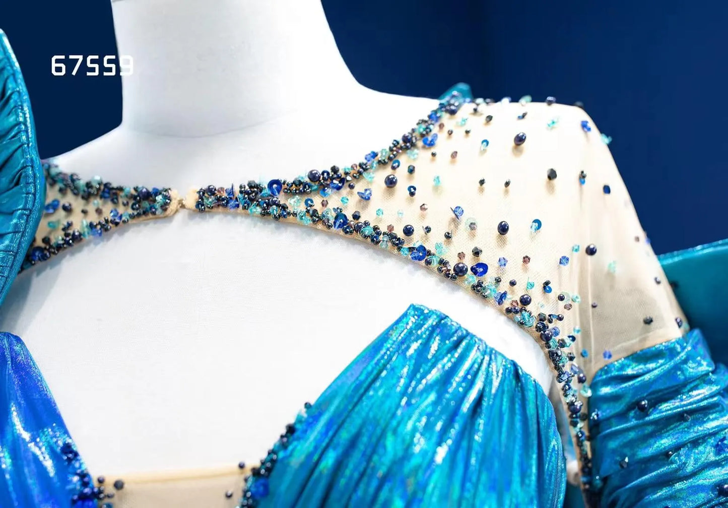 Convertible Peacock Pageant Dresses Detachable Cape Wedding Gown 67559-prom dresses 2025 -Viniodress-Blue-Custom Size-