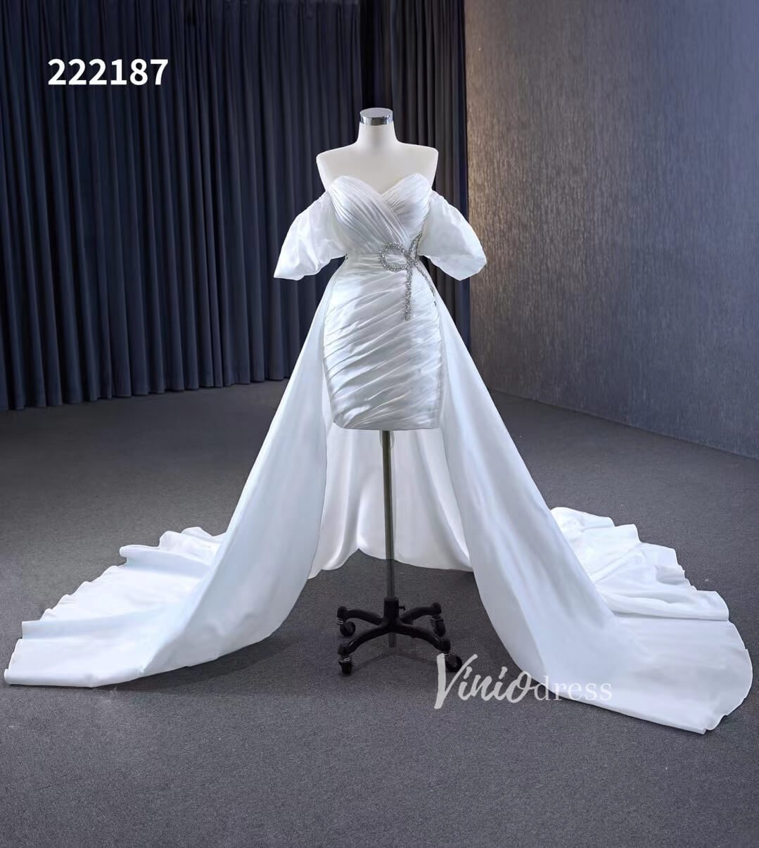 Convertible Short Wedding Dresses with Detachable Train 222187-wedding dresses 2025 -Viniodress-Ivory-Custom Size-